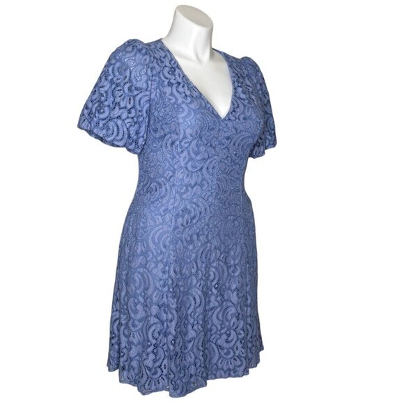 Jessica Howard NWT $118 Blue Lace Overlay A-Line Dress, Puff Sleeves Women's 14 - Picture 2 of 8